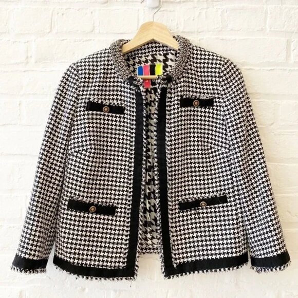MSGM || Tweed Houndstooth Blazer Black White Alexander McQueen 42 IT 6 US - Picture 1 of 6